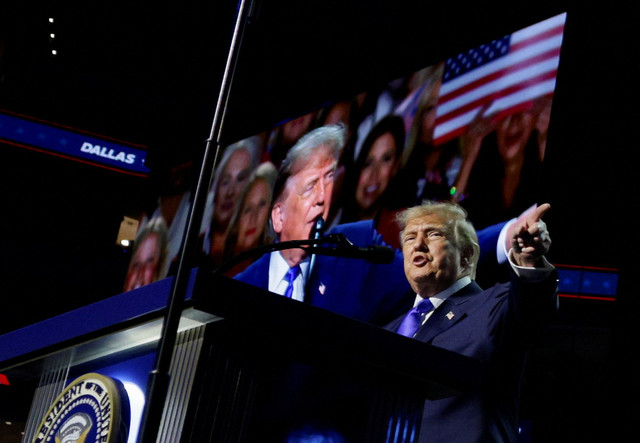 Presiden AS Donald Trump menghadiri Konvensi Nasional Partai Republik untuk Pemilu Paruh Waktu di Dallas, Texas, AS, Rabu (9/9/2026). Foto: Evan Vucci/REUTERS