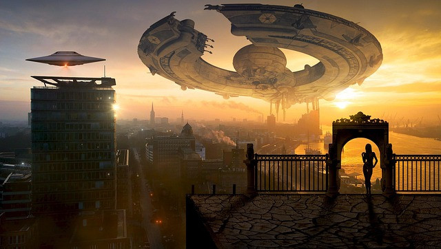 Ilustrasi fantasy, ufo, city. Foto: Pixabay