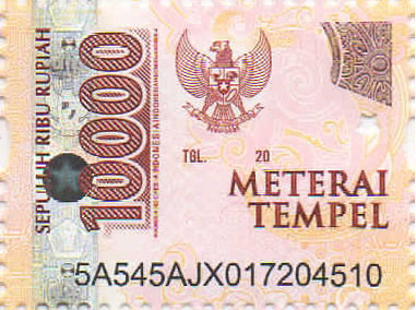 Foto Meterai 10000 ( Sumber Foto : Wikimedia Commons)