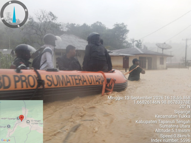 Banjir kembali rendam Tapanuli Tengah, Minggu (13/9/2026). Foto: Dok. BPBD Sumut