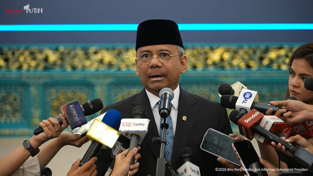 Menteri Keuangan Suahasil Nazara memberikan keterangan pers usai mengikuti Pelantikan Menteri dan Wakil Menteri Kabinet Merah Putih di Istana Negara, Jakarta, Senin (14/9/2026). Foto: Youtube/Sekretariat Presiden