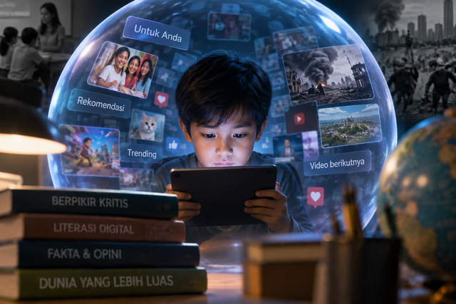 Foto: Ilustrasi Anak dalam memicu Algoritma (Diolah Oleh Penulis)