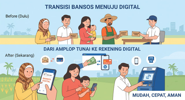 Bansos, dari tunai ke digital (sumber: ilustrasi AI)