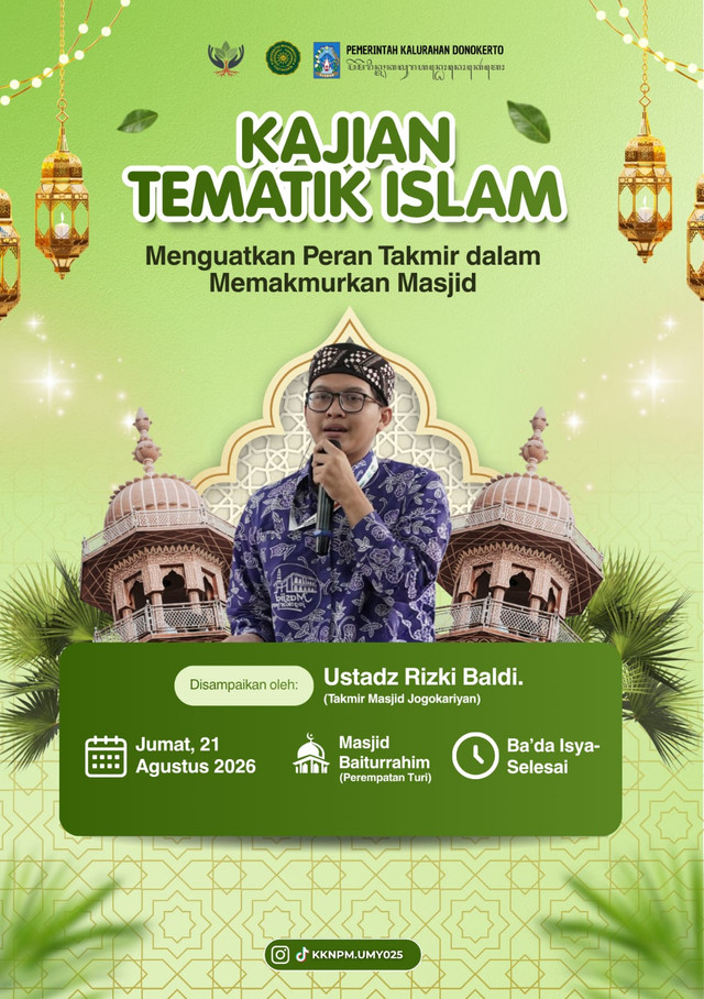 Poster Kegiatan Kajian Tematik: Menguatkan Peran Takmir dalam Memakmurkan Masjid Dokumentasi KNN PM 025 UMY