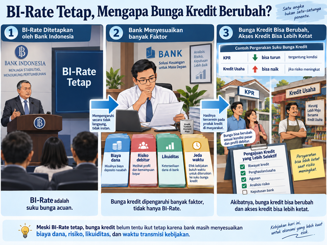 Ilustrasi pengaruh BI Rate ke suku bunga kredit. Foto generated by AI
