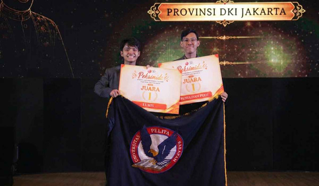 Dua mahasiswa Universitas Pelita Harapan (UPH) meraih juara pertama di cabang seni berbeda pada ajang Pekan Seni Mahasiswa Daerah (Peksimida) DKI Jakarta 2026 dan melaju ke Pekan Seni Mahasiswa Nasional (Peksiminas) 2026. Keduanya yakni, Iam Cello Sambo Paku, mahasiswa Program Studi (Prodi) Desain Komunikasi Visual (DKV) UPH angkatan 2025 yang meraih Juara 1 Tangkai Lomba Lukis, dan Hendry Zefanya Sembiring, mahasiswa Prodi Pendidikan Bahasa Indonesia UPH angkatan 2025 yang meraih Juara 1 Tangkai Lomba Penulisan Puisi.