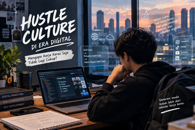 Ilustrasi generasi muda yang bekerja menggunakan laptop di era digital. (Sumber: Ilustrasi AI)