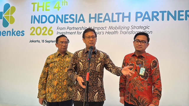 Menteri Kesehatan Budi Gunadi Sadikin saat konferensi pers usai agenda Indonesia Health Partners Meeting (IHPM) ke-4 tahun 2026 di Hotel Shangri-La, Jakarta Pusat, Selasa (15/9/2026). Foto: Zahira Hilman/kumparan