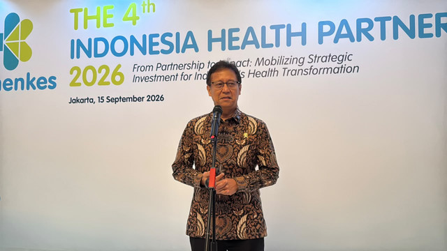 Menteri Kesehatan Budi Gunadi Sadikin saat konferensi pers usai agenda Indonesia Health Partners Meeting (IHPM) ke-4 tahun 2026 di Hotel Shangri-La, Jakarta Pusat, Selasa (15/9/2026). Foto: Zahira Hilman/kumparan