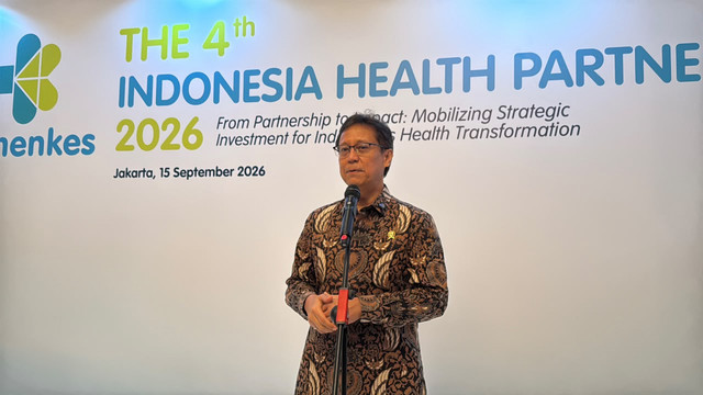 Menteri Kesehatan Budi Gunadi Sadikin saat konferensi pers usai agenda Indonesia Health Partners Meeting (IHPM) ke-4 tahun 2026 di Hotel Shangri-La, Jakarta Pusat, Selasa (15/9/2026). Foto: Zahira Hilman/kumparan