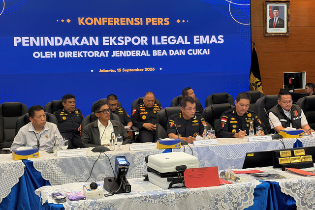Konferensi pers penindakan ekspor ilegal emas di Kantor Pusat DJBC, Jakarta Timur, Selasa (15/9/2026). Foto: Najma Ramadhanya/kumparan