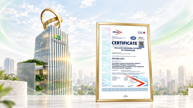 Pegadaian berhasil memperoleh Sertifikasi ISO 9001:2015 dari QSCert untuk Layanan Kustodi (Custody Services). Sertifikasi berstandar internasional. Foto: Dok. Pegadaian