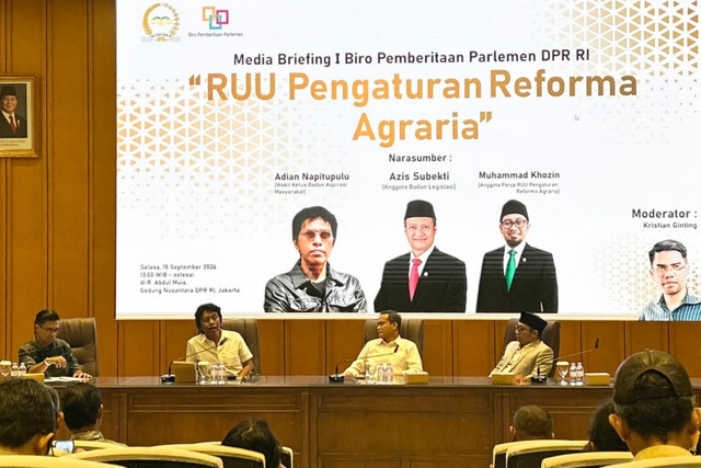 Media Briefing bertema RUU 'Pengaturan Reforma Agraria' di Ruang Abdul Muis, Gedung Nusantara, Kompleks Parlemen, Senayan, Jakarta, Selasa (15/9/2026). Foto: Dok. Istimewa