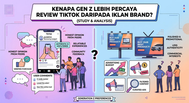 Ilustrasi Kenapa Gen Z Lebih Percaya Review TikTok daripada Iklan Brand?. Gambar dibuat dengan bantuan AI.