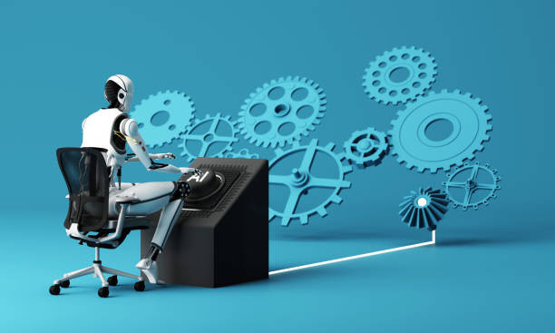 Ilustrasi: konsep kecerdasan buatan dan teknologi masa depan dengan robot humanoid yang bekerja dan mengendalikan otak mekanik untuk perhitungan dan bisnis. Foto: Phiwath Jittamas/iStock.