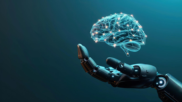 Ilustrasi seseorang sedang bertanya kepada AI (Sumber https://pixabay.com/illustrations/ai-generated-robot-hand-brain-8540913/)