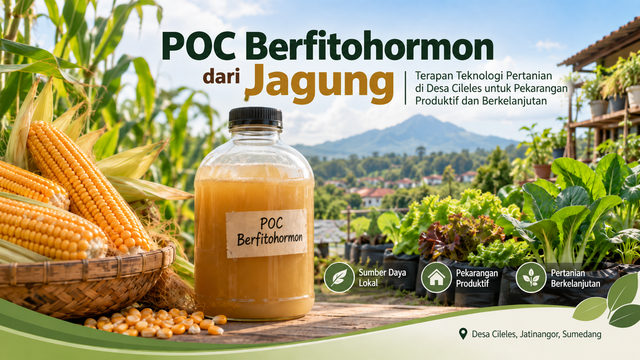 POC berfitohormon dari jagung sebagai terapan teknologi pertanian di Desa Cileles untuk mendukung pekarangan produktif dan berkelanjutan (Sumber AI Generated)