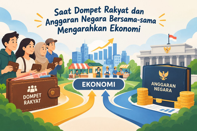 Sumber: GPT AI Generated (Saat Dompet Rakyat dan Anggaran Negara Bersama-sama Mengarahkan Ekonomi)