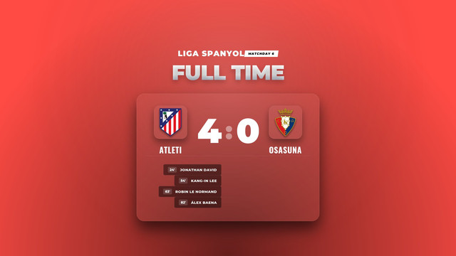 Hasil Liga Spanyol: Atleti Libas Osasuna Empat Gol Tanpa Balas