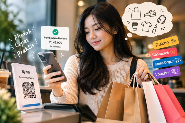 ilustrasi masyarakat di era Cashless Society.