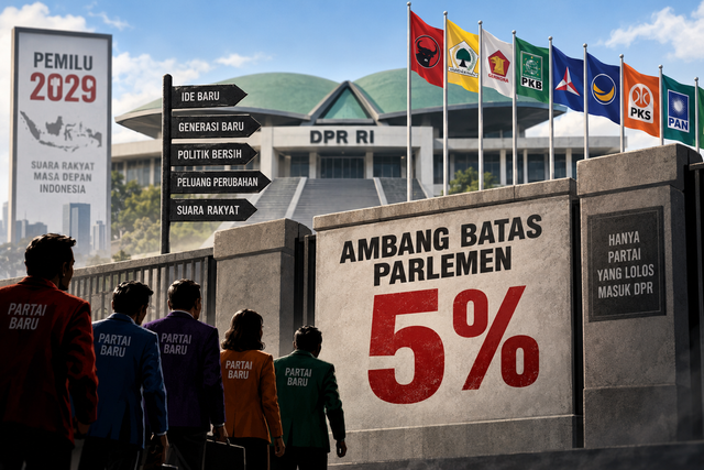Foto: Ilustrasi ambang batas parlemen 5 persen yang menjadi tantangan bagi partai politik baru menuju Pemilu 2029. (Dok: Istimewa)