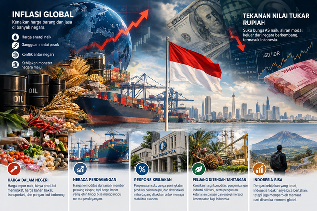 Gambar 1. Pengaruh Inflasi Global terhadap Perekonomian dan Perdagangan Indonesia
Sumber: Ilustrasi dibuat dengan bantuan Artificial Intelligence (AI), 2026.