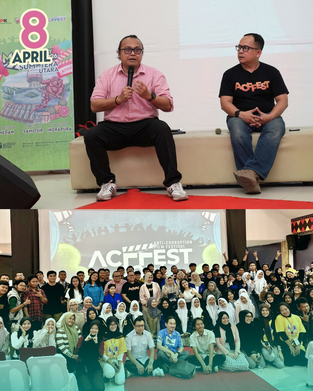 Sumber: Dokumentasi pribadi saat penulis menjadi narasumber acara diskusi film antikorupsi di Medan, Sumatera Utara bersama komunitas pembuat film setempat.