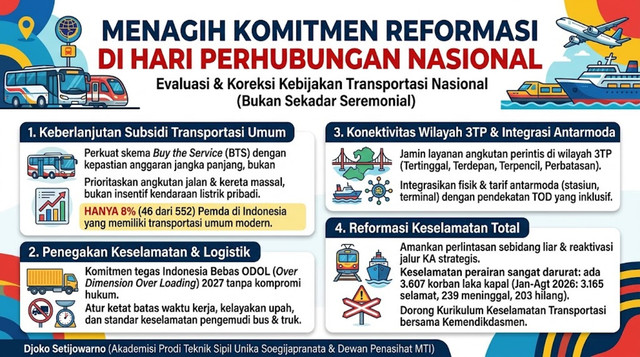 Ilustrasi evaluasi dan koreksi kebijakan transportasi nasional. Dok. Buatan AI.