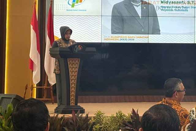 Kepala BPS Amalia Adininggar Widyasanti dalam Peluncuran KBJI 2026 di Kantor BPS, Jakarta, Jumat (18/9/2026).  Foto: Argya Maheswara/kumparan