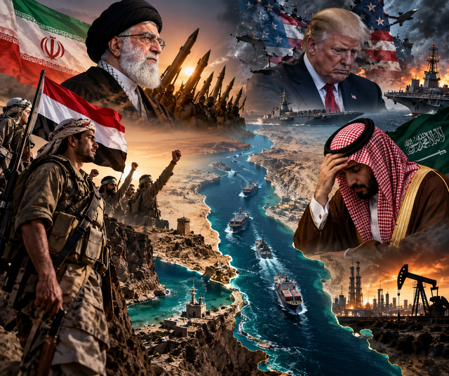 Ilustrasi konflik Iran dan proksi yang meningkatkan eskalasi perang antara Arab Saudi dan gerakan Houthi Yaman (Sumber: AI ChatGPT)