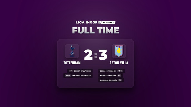 Hasil Liga Inggris: Aston Villa Tundukkan Tottenham 3-2