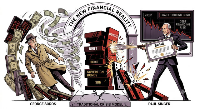 Ilustrasi duel finansial Soros vs Singer. (sumber: Gemini AI)