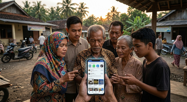 Ilustrasi Ketimpangan Literasi Demokrasi di Era Algoritma. Sumber: AI