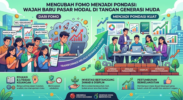 Ilustrasi generasi muda belajar investasi di pasar modal. Sumber : gemini.google.com