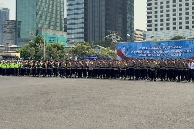 Apel Gelar Pasukan Garuda Bakti 2026 di Lapangan Presisi, Polda Metro Jaya, Jakarta Selatan, Senin (21/9/2026). Foto: Rayyan Farhansyah/kumparan