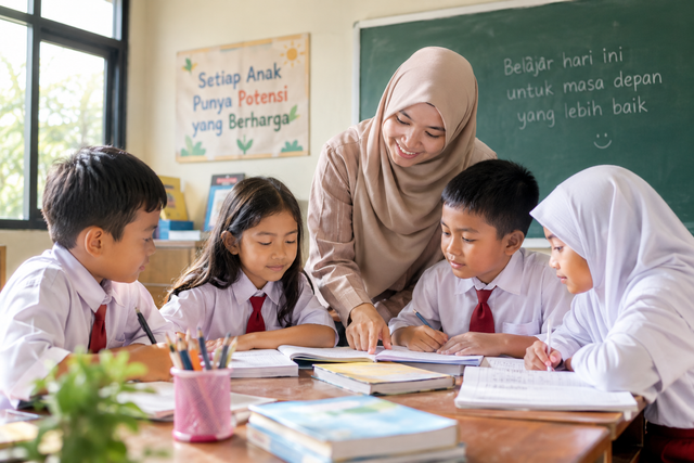 Ilustrasi pembelajaran siswa dan guru. Sumber: AI