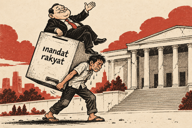 Ilustrasi ancaman plebiscitary demagogues terhadap keseimbangan kekuasaan dalam demokrasi. Sumber Foto: https://chatgpt.com