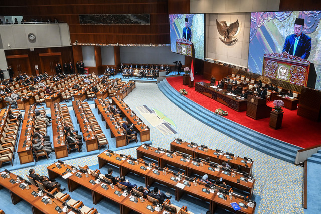 Suasana Rapat Paripurna Ke-6 DPR RI Masa Persidangan I Tahun Sidang 2026-2027 di Kompleks Parlemen, Senayan, Jakarta, Selasa (22/9/2026).  Foto: Rivan Awal Lingga/ANTARA FOTO