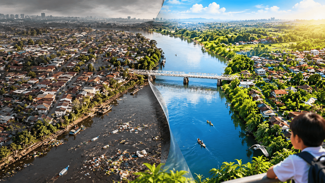 Sampai kapan kota menganggap sungai sebagai halaman belakang yang boleh menanggung semuanya? Gambar: Ilustrasi AI