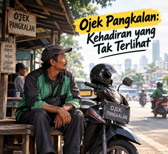 Tukang Ojek Pangkalan yang Sedang Menunggu Penumpang. Ilustrasi dibuat Menggunakan Ai