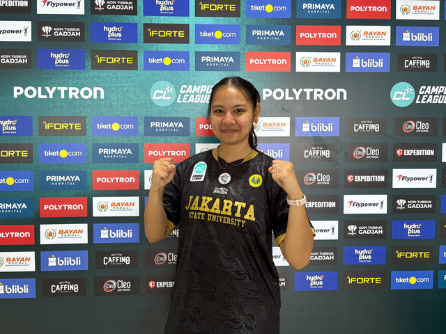 Citra Murdiningrum Surono, student-athlete badminton Universitas Negeri Jakarta yang tampil di Campus League Badminton The Nationals 2026. Foto: Aji Nugrahanto/kumparan