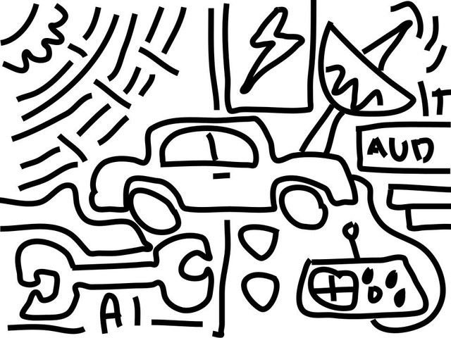 Ilustrasi mobil ala auditor yang diperkuat oleh AI dan berbagai teknologi mutahkir. Sumber: ilustrasi pribadi