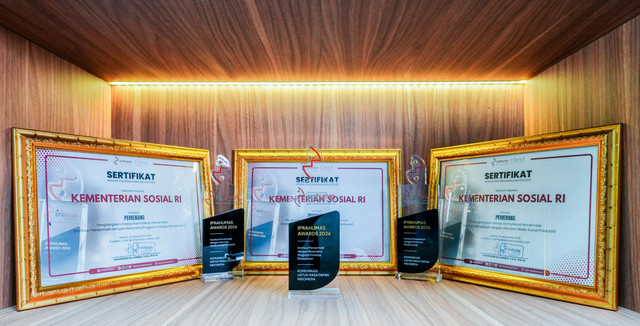 Kementerian Sosial raih tiga penghargaan sekaligus dalam ajang Iprahumas Award 2026 berkat produktivitas, performa, dan resonansi program prioritas di media sosial, Selasa (22/9/2026). Foto: Kemensos RI