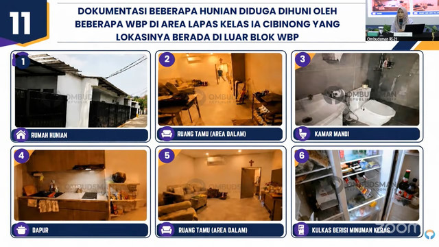 Temuan Ombudsman RI dalam Sidak Lapas Kelas IIA Cibinong ditampilkan saat konpers di Gedung Ombudsman RI, Jakarta Selatan, Kamis (24/9/2026). Foto: Youtube/Ombudsman RI