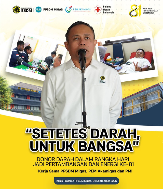 Kegiatan donor darah dalam rangka Hari Jadi Pertambangan dan Energi ke-81 terselenggara atas kerja sama PPSDM Migas, PEM Akamigas dan PMI. (Dok. Humas PPSDM Migas)