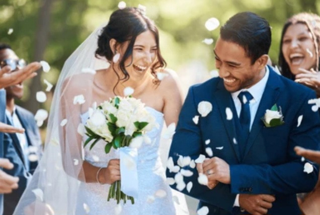 ilustrasi: pasangan pengantin berbahagia merayakan awal pernikahan. source: Shutterstock