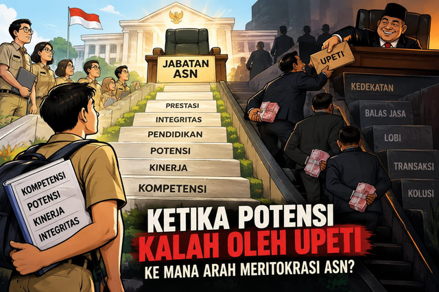 Ilustrasi Gambar Ketika Potensi Kalah Oleh Upeti, " Kemana Arah Meritokrasi ASN" : Gemini AI