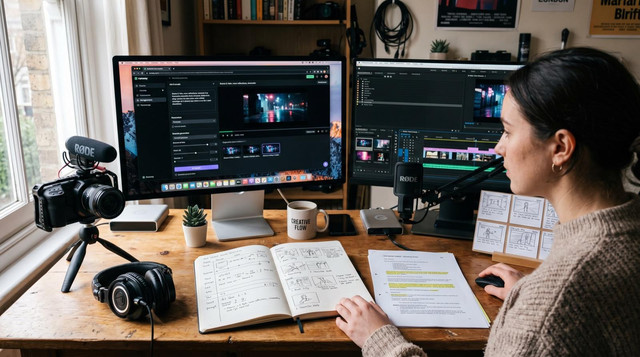 Ilustrasi kreator menggunakan teknologi AI dalam proses pembuatan konten digital.Foto: Pexels.