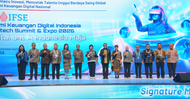 Gambar Gubernur Bank Indonesia Destry Damayanti, Menteri Pendidikan Tinggi, Sains, dan Teknologi Brian Yuliarto, Menteri Ekonomi Kreatif Teuku Riefky Harsya, dan Ketua Asosiasi Sistem Pembayaran Indonesia (ASPI) Santoso Liem, dan Ketua Asosiasi Pasar Uang dan Pasar Valuta Asing Indonesia (APUVINDO) Eka Fitria dalam momen FEKDI x IFSE 2026 hari kedua di Jakarta Internasional Convention Center (JICC), Jakarta (25/9), Sumber : Website Bank Indonesia-Publikasi Ruang Media