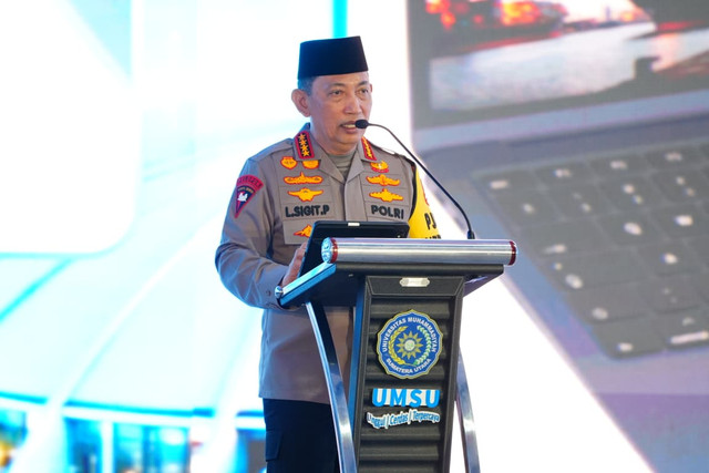 Kapolri Jenderal Pol Listyo Sigit Prabowo menghadiri Pengenalan Kehidupan Kampus bagi Mahasiswa Baru (PKKMB) Universitas Muhammadiyah Sumatera Utara (UMSU) Tahun 2026 di Medan, Sumatera Utara, Senin (28/9/2026). Foto: Polri